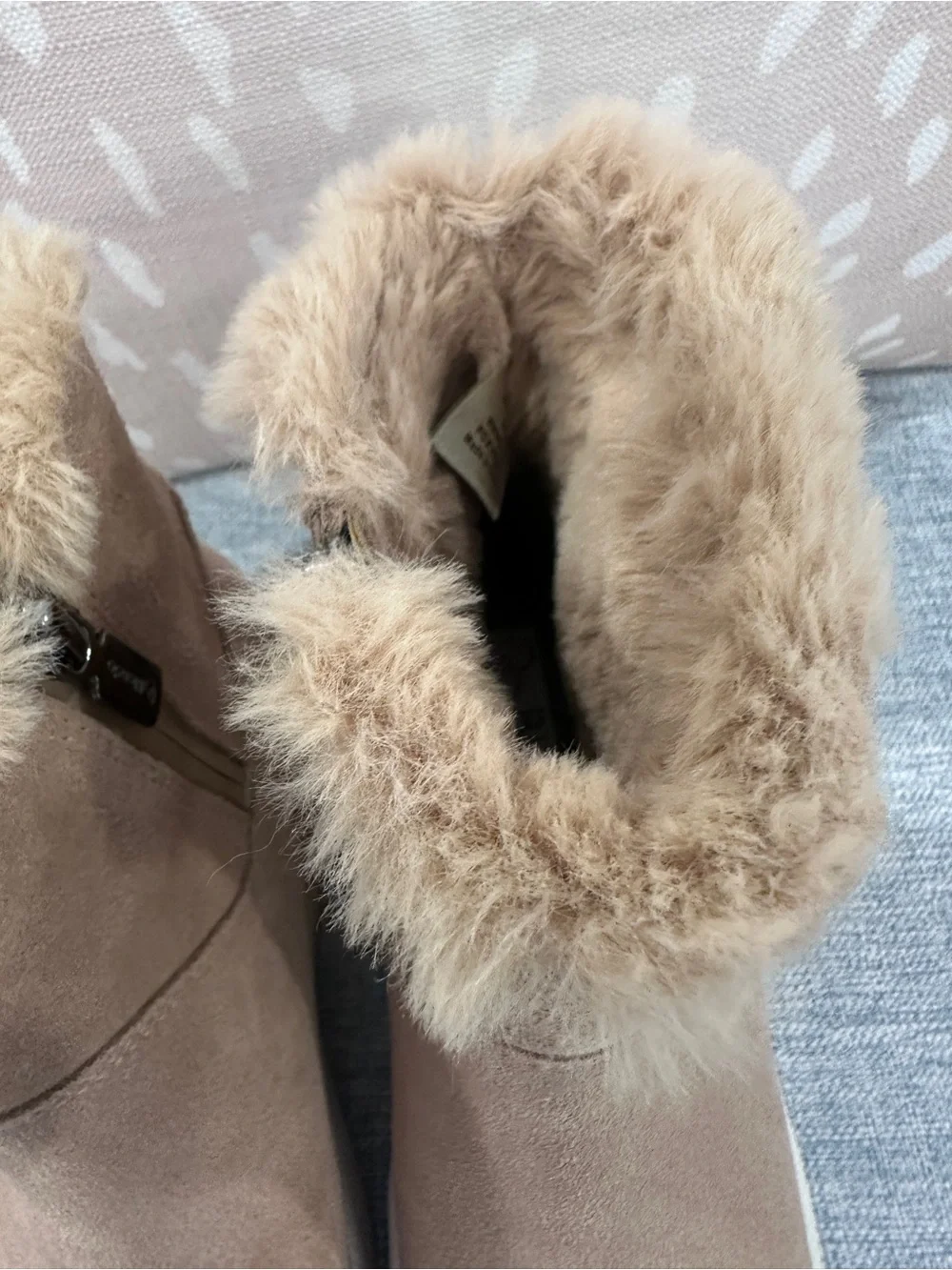 Blondo Taupe Faux-Suede Fur-Trim Ankle Boots